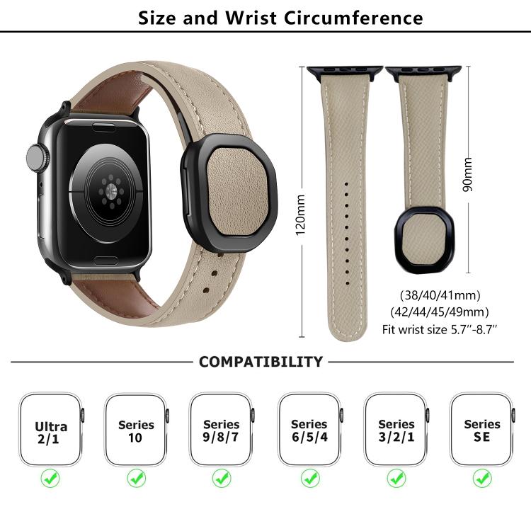 For Apple Watch 46mm / 49mm / 45mm / 44mm Kalebol Magnetic Fold Genuine Buckle Leather Watch Band(Apricot) - free shipping - PMc TechLife - Order now!