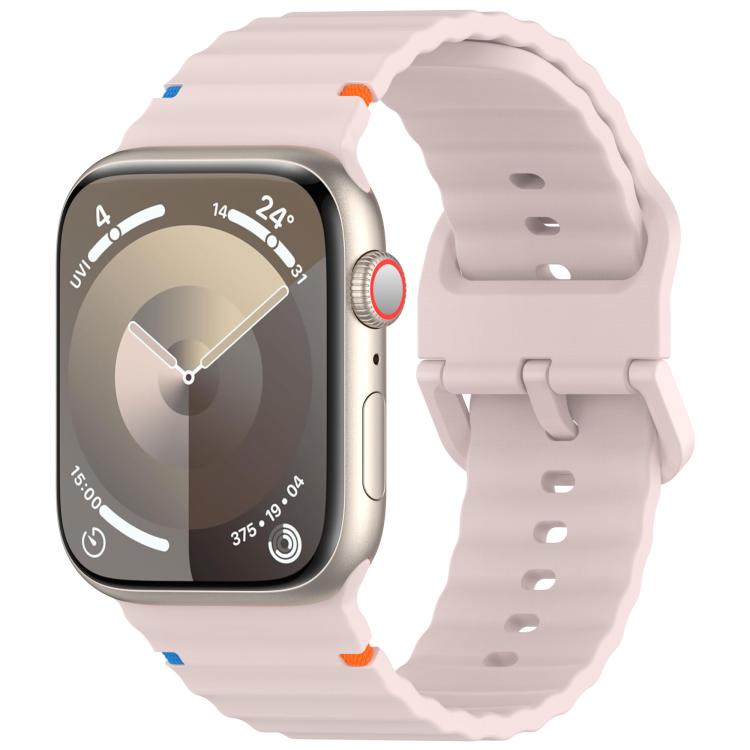 For Apple Watch 46mm / 49mm / 45mm / 44mm Kalebol Wavy Grain Stitched Silicone Watch Band(Sand Pink) - free shipping - PMc TechLife - Order now!