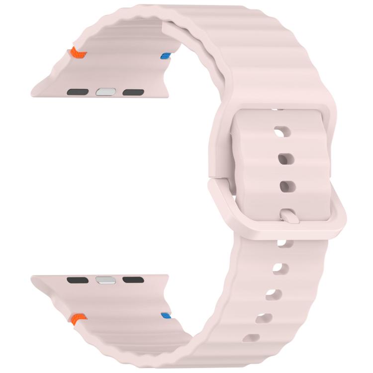 For Apple Watch 46mm / 49mm / 45mm / 44mm Kalebol Wavy Grain Stitched Silicone Watch Band(Sand Pink) - free shipping - PMc TechLife - Order now!