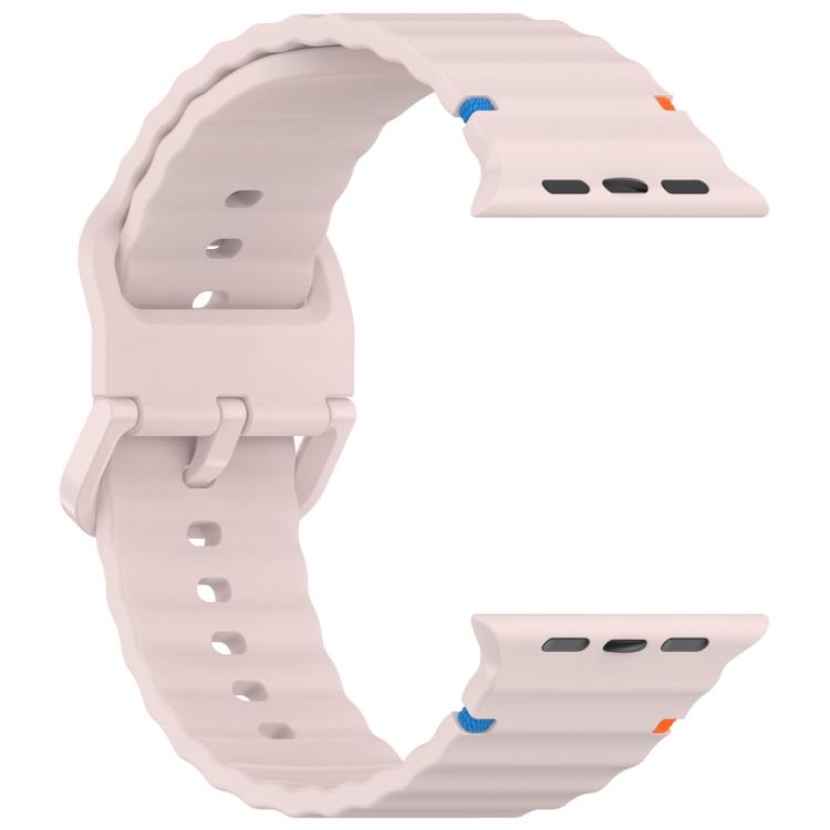 For Apple Watch 46mm / 49mm / 45mm / 44mm Kalebol Wavy Grain Stitched Silicone Watch Band(Sand Pink) - free shipping - PMc TechLife - Order now!