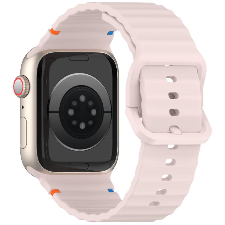 For Apple Watch 46mm / 49mm / 45mm / 44mm Kalebol Wavy Grain Stitched Silicone Watch Band(Sand Pink) - free shipping - PMc TechLife - Order now!