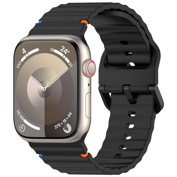 For Apple Watch 46mm / 49mm / 45mm / 44mm Kalebol Wavy Grain Stitched Silicone Watch Band(Black) - free shipping - PMc TechLife - Order now!