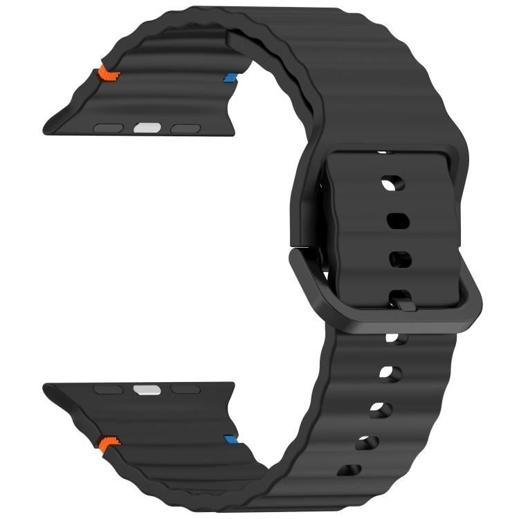 For Apple Watch 46mm / 49mm / 45mm / 44mm Kalebol Wavy Grain Stitched Silicone Watch Band(Black) - free shipping - PMc TechLife - Order now!