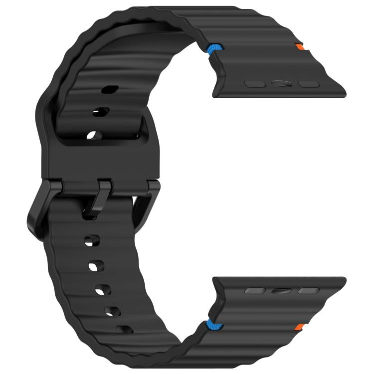 For Apple Watch 46mm / 49mm / 45mm / 44mm Kalebol Wavy Grain Stitched Silicone Watch Band(Black) - free shipping - PMc TechLife - Order now!