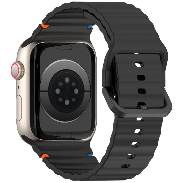 For Apple Watch 46mm / 49mm / 45mm / 44mm Kalebol Wavy Grain Stitched Silicone Watch Band(Black) - free shipping - PMc TechLife - Order now!