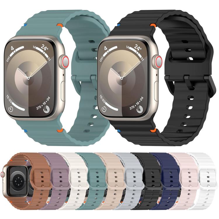 For Apple Watch 46mm / 49mm / 45mm / 44mm Kalebol Wavy Grain Stitched Silicone Watch Band(Black) - free shipping - PMc TechLife - Order now!