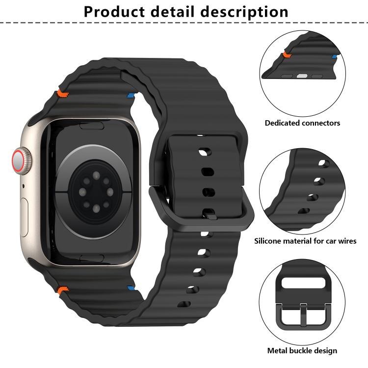 For Apple Watch 46mm / 49mm / 45mm / 44mm Kalebol Wavy Grain Stitched Silicone Watch Band(Black) - free shipping - PMc TechLife - Order now!