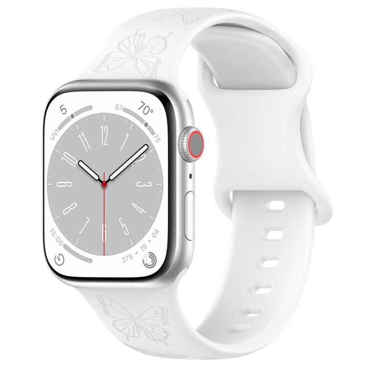 For Apple Watch 46mm / 49mm / 45mm / 44mm Kalebol 8-shaped Buckle Butterfly Embossed Silicone Watch Band(White) - free shipping - PMc TechLife - Order now!