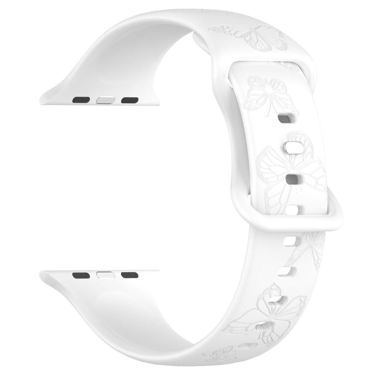 For Apple Watch 46mm / 49mm / 45mm / 44mm Kalebol 8-shaped Buckle Butterfly Embossed Silicone Watch Band(White) - free shipping - PMc TechLife - Order now!