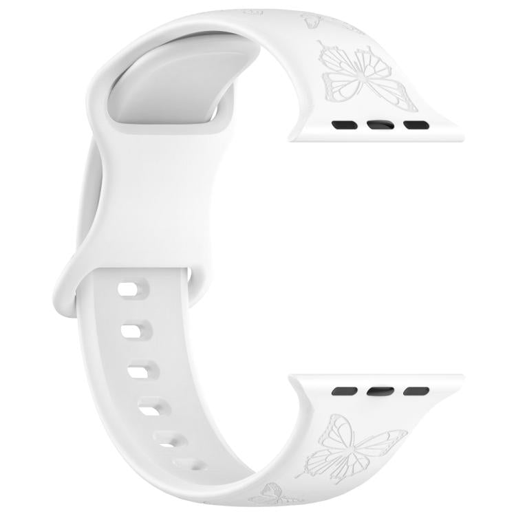 For Apple Watch 46mm / 49mm / 45mm / 44mm Kalebol 8-shaped Buckle Butterfly Embossed Silicone Watch Band(White) - free shipping - PMc TechLife - Order now!
