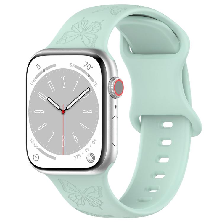 For Apple Watch 46mm / 49mm / 45mm / 44mm Kalebol 8-shaped Buckle Butterfly Embossed Silicone Watch Band(Light Green) - free shipping - PMc TechLife - Order now!