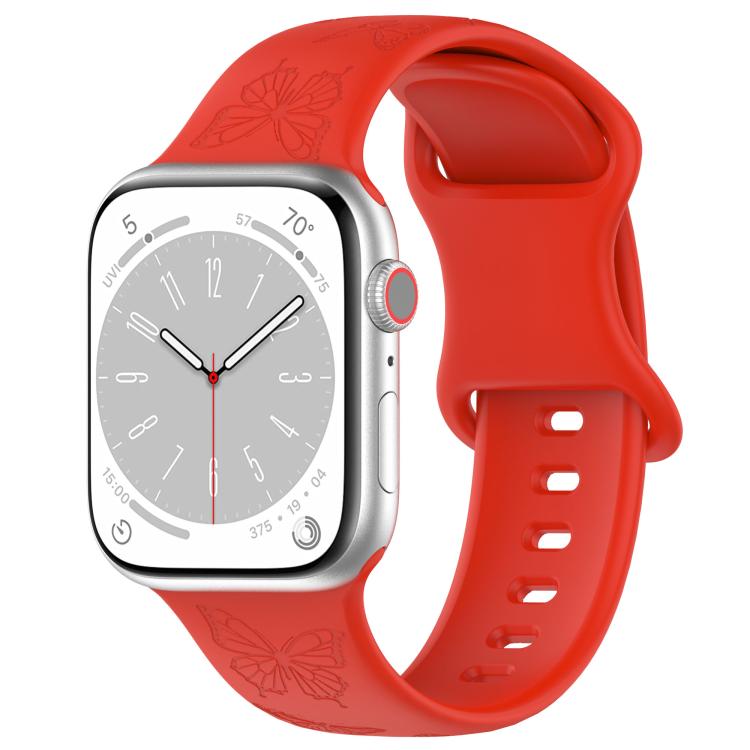 For Apple Watch 46mm / 49mm / 45mm / 44mm Kalebol 8-shaped Buckle Butterfly Embossed Silicone Watch Band(Red) - free shipping - PMc TechLife - Order now!