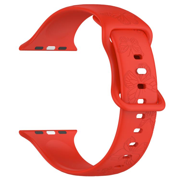 For Apple Watch 46mm / 49mm / 45mm / 44mm Kalebol 8-shaped Buckle Butterfly Embossed Silicone Watch Band(Red) - free shipping - PMc TechLife - Order now!