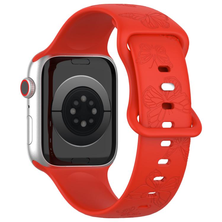 For Apple Watch 46mm / 49mm / 45mm / 44mm Kalebol 8-shaped Buckle Butterfly Embossed Silicone Watch Band(Red) - free shipping - PMc TechLife - Order now!