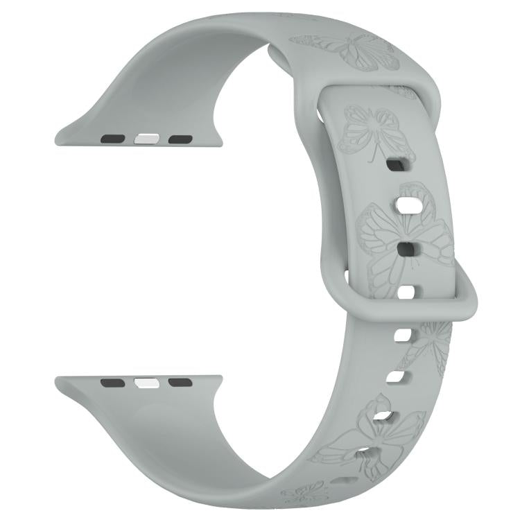 For Apple Watch 46mm / 49mm / 45mm / 44mm Kalebol 8-shaped Buckle Butterfly Embossed Silicone Watch Band(Grey) - free shipping - PMc TechLife - Order now!