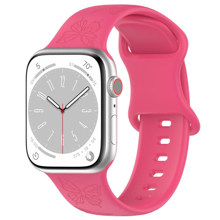 For Apple Watch 46mm / 49mm / 45mm / 44mm Kalebol 8-shaped Buckle Butterfly Embossed Silicone Watch Band(Peach Red) - free shipping - PMc TechLife - Order now!