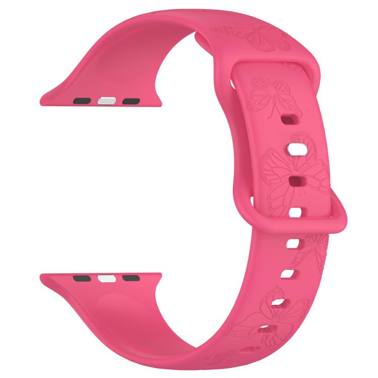 For Apple Watch 46mm / 49mm / 45mm / 44mm Kalebol 8-shaped Buckle Butterfly Embossed Silicone Watch Band(Peach Red) - free shipping - PMc TechLife - Order now!
