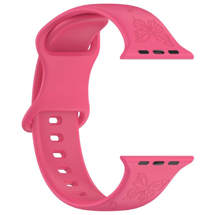 For Apple Watch 46mm / 49mm / 45mm / 44mm Kalebol 8-shaped Buckle Butterfly Embossed Silicone Watch Band(Peach Red) - free shipping - PMc TechLife - Order now!