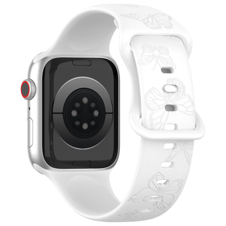 For Apple Watch 42mm / 41mm / 40mm / 38mm Kalebol 8-shaped Buckle Butterfly Embossed Silicone Watch Band(White) - free shipping - PMc TechLife - Order now!