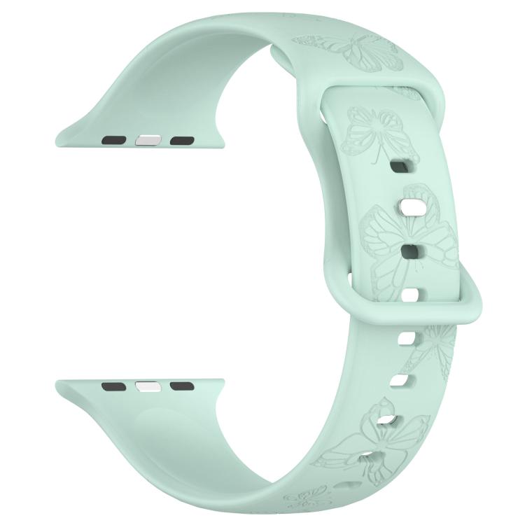 For Apple Watch 42mm / 41mm / 40mm / 38mm Kalebol 8-shaped Buckle Butterfly Embossed Silicone Watch Band(Light Green) - free shipping - PMc TechLife - Order now!