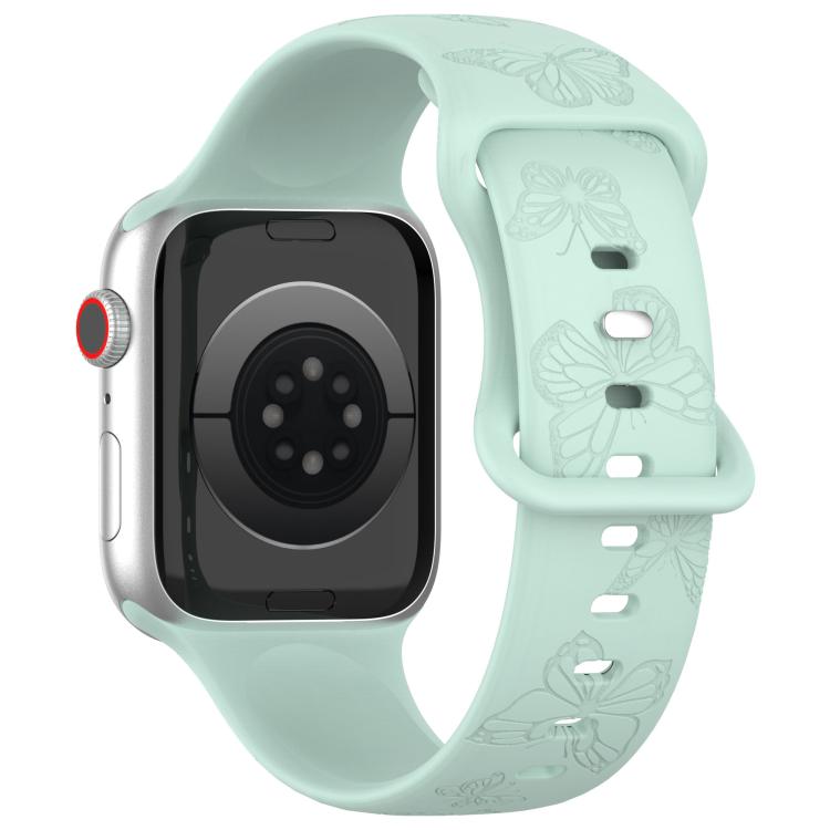 For Apple Watch 42mm / 41mm / 40mm / 38mm Kalebol 8-shaped Buckle Butterfly Embossed Silicone Watch Band(Light Green) - free shipping - PMc TechLife - Order now!