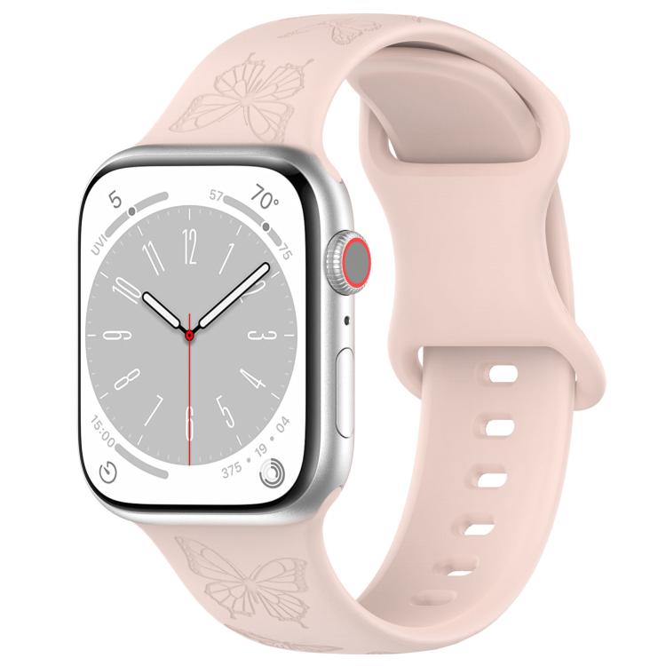 For Apple Watch 42mm / 41mm / 40mm / 38mm Kalebol 8-shaped Buckle Butterfly Embossed Silicone Watch Band(Sand Pink) - free shipping - PMc TechLife - Order now!