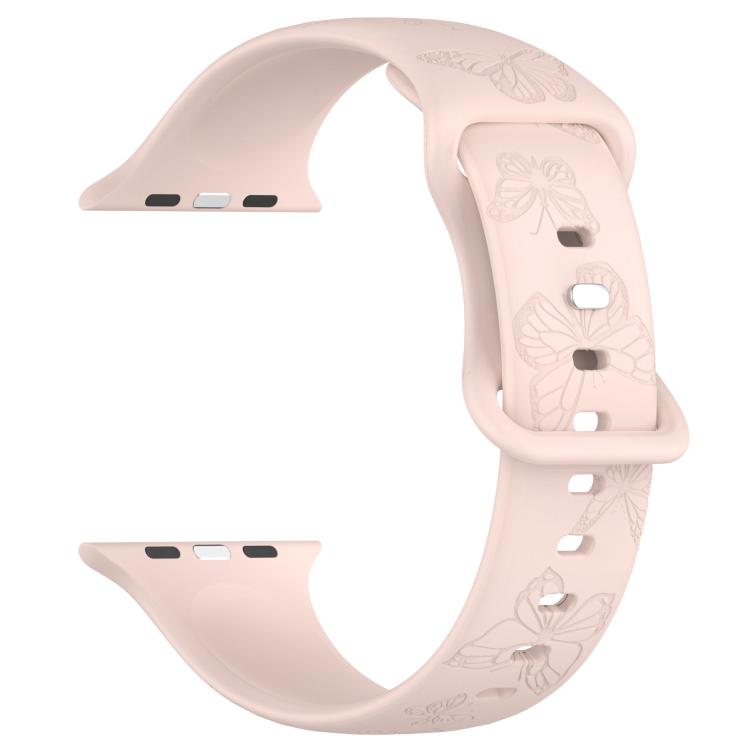 For Apple Watch 42mm / 41mm / 40mm / 38mm Kalebol 8-shaped Buckle Butterfly Embossed Silicone Watch Band(Sand Pink) - free shipping - PMc TechLife - Order now!