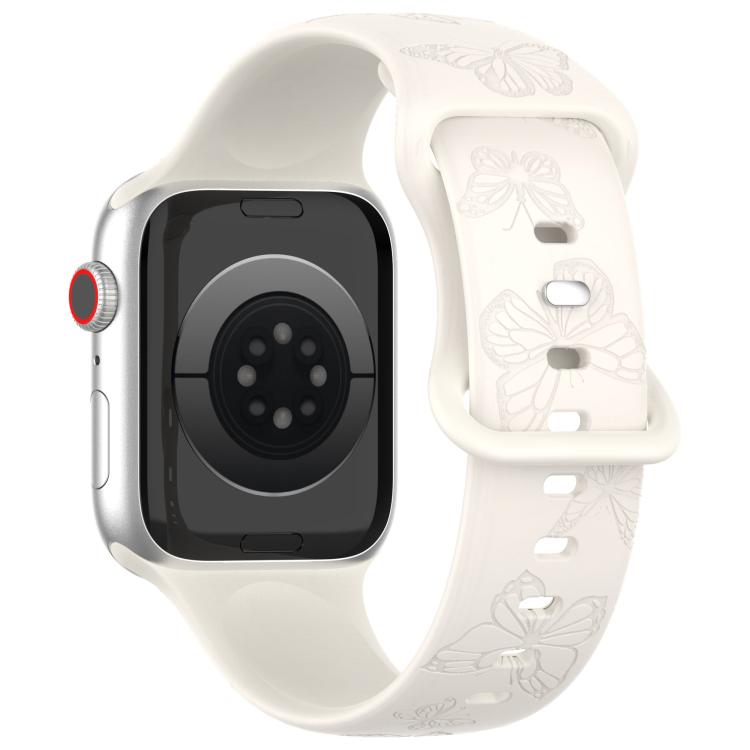 For Apple Watch 42mm / 41mm / 40mm / 38mm Kalebol 8-shaped Buckle Butterfly Embossed Silicone Watch Band(Starlight) - free shipping - PMc TechLife - Order now!