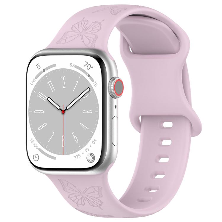 For Apple Watch 42mm / 41mm / 40mm / 38mm Kalebol 8-shaped Buckle Butterfly Embossed Silicone Watch Band(Lavender) - free shipping - PMc TechLife - Order now!