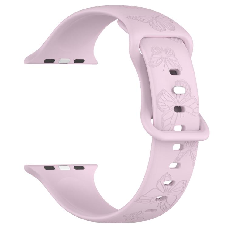 For Apple Watch 42mm / 41mm / 40mm / 38mm Kalebol 8-shaped Buckle Butterfly Embossed Silicone Watch Band(Lavender) - free shipping - PMc TechLife - Order now!