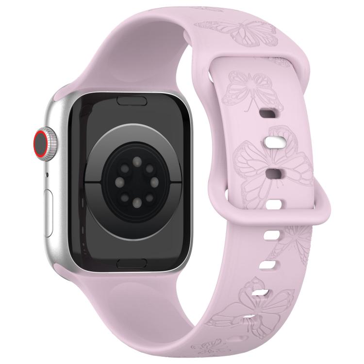 For Apple Watch 42mm / 41mm / 40mm / 38mm Kalebol 8-shaped Buckle Butterfly Embossed Silicone Watch Band(Lavender) - free shipping - PMc TechLife - Order now!