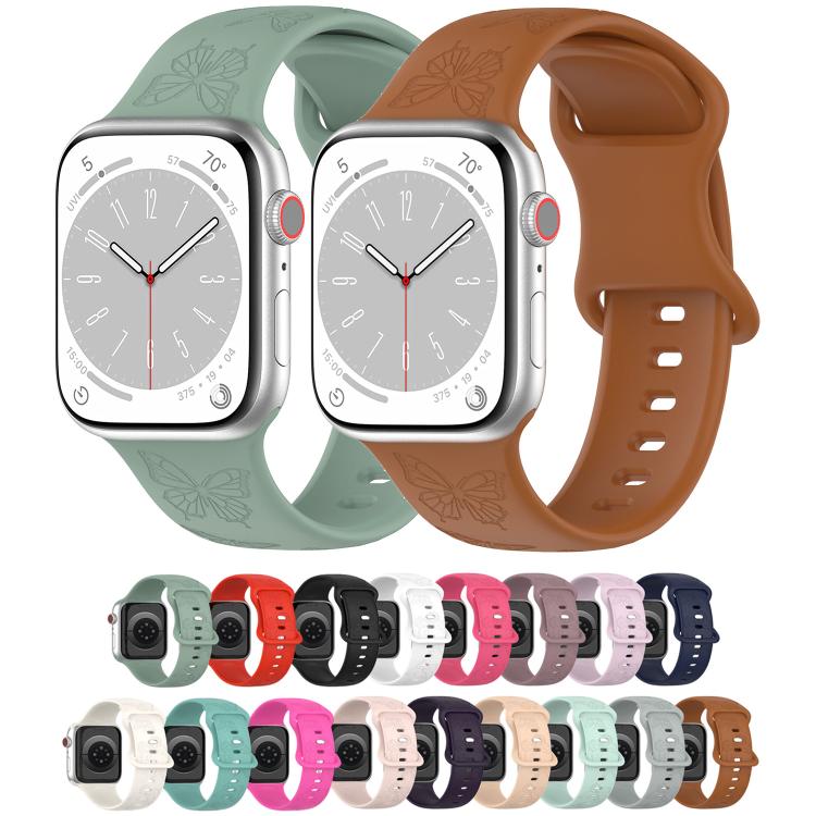 For Apple Watch 46mm / 49mm / 45mm / 44mm Kalebol 8-shaped Buckle Butterfly Embossed Silicone Watch Band(Light Green) - free shipping - PMc TechLife - Order now!