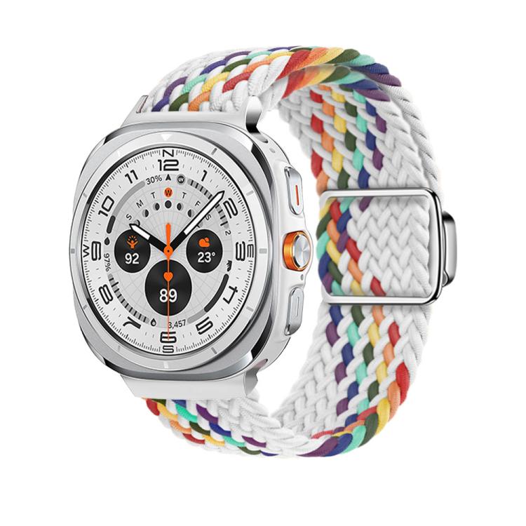For Samsung Galaxy Watch Ultra 47mm Kalebol Braided Loop Magnetic Silver Buckle Watch Band(White Rainbow) - free shipping - PMc TechLife - Order now!