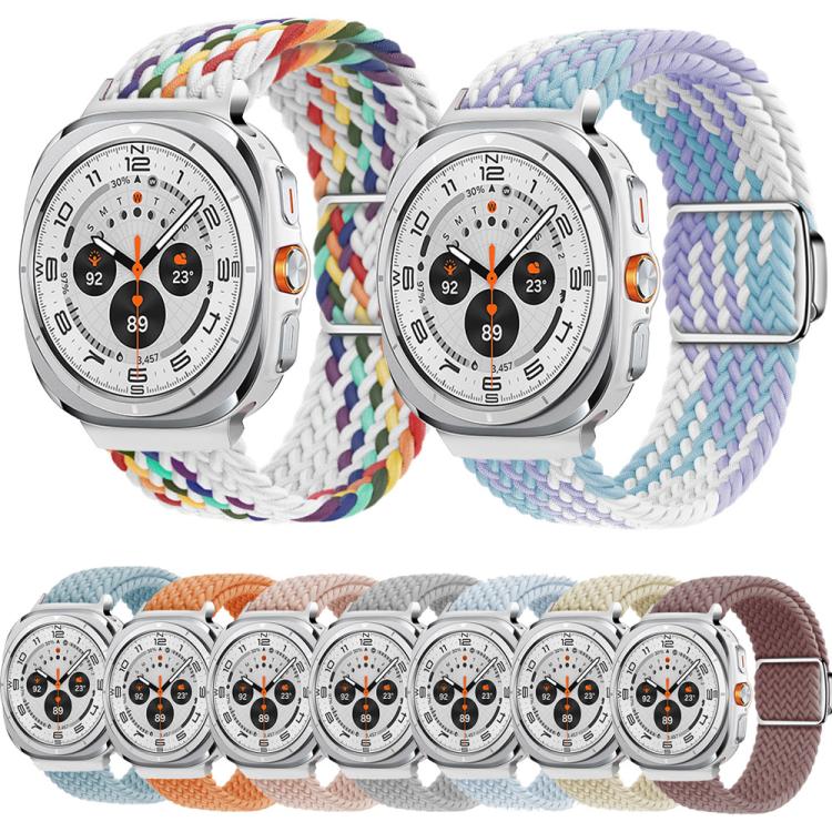 For Samsung Galaxy Watch Ultra 47mm Kalebol Braided Loop Magnetic Silver Buckle Watch Band(White Rainbow) - free shipping - PMc TechLife - Order now!