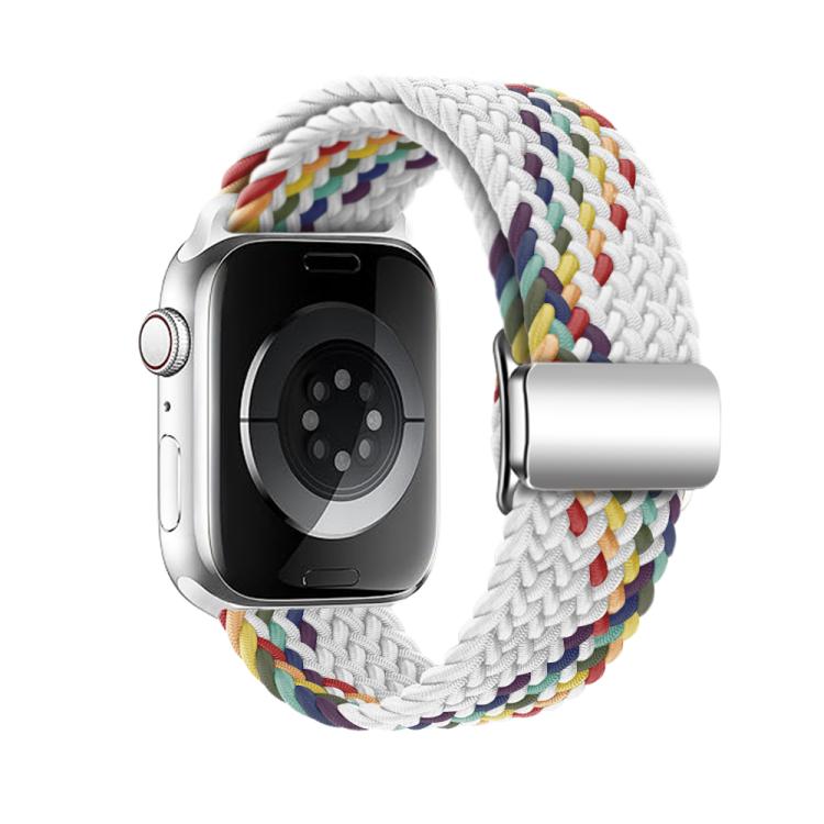 For Apple Watch 46mm / 49mm / 45mm / 44mm Kalebol Nylon Loop Magnetic Buckle Watch Band(White Rainbow) - free shipping - PMc TechLife - Order now!
