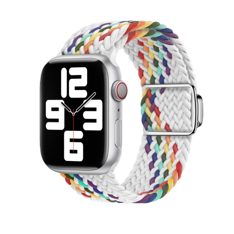 For Apple Watch 42mm / 41mm / 40mm / 38mm Kalebol Nylon Loop Magnetic Buckle Watch Band(White Rainbow) - free shipping - PMc TechLife - Order now!