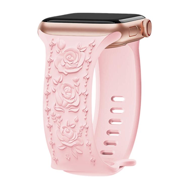 For Apple Watch 46mm / 49mm / 45mm / 44mm Kalebol 8-shaped Buckle Rose Embossed Silicone Watch Band(Pink Sand) - free shipping - PMc TechLife - Order now!