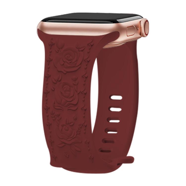 For Apple Watch 46mm / 49mm / 45mm / 44mm Kalebol 8-shaped Buckle Rose Embossed Silicone Watch Band(Wine Red) - free shipping - PMc TechLife - Order now!