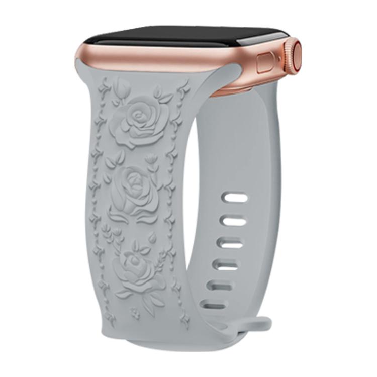 For Apple Watch 46mm / 49mm / 45mm / 44mm Kalebol 8-shaped Buckle Rose Embossed Silicone Watch Band(Cloudy Gray) - free shipping - PMc TechLife - Order now!