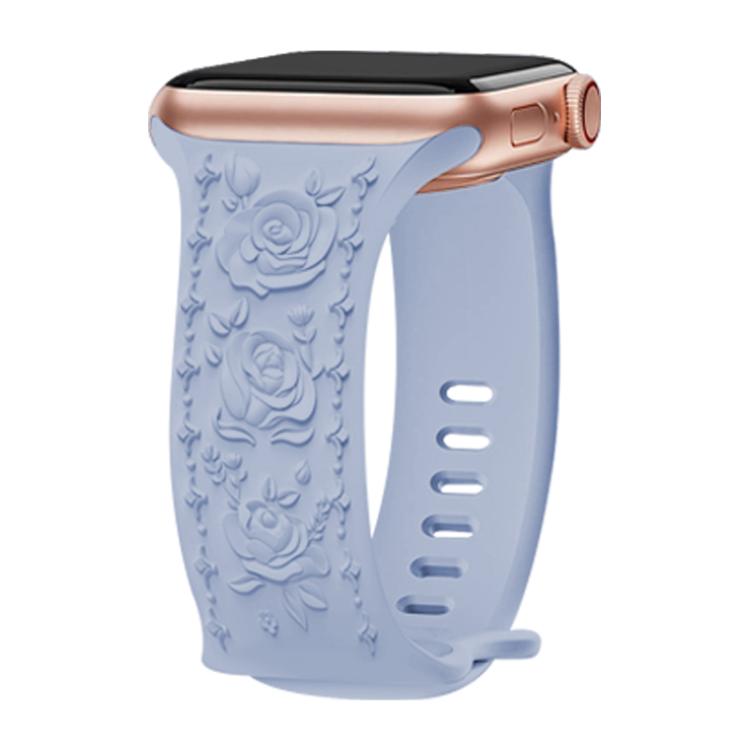 For Apple Watch 42mm / 41mm / 40mm / 38mm Kalebol 8-shaped Buckle Rose Embossed Silicone Watch Band(Light Blue) - free shipping - PMc TechLife - Order now!