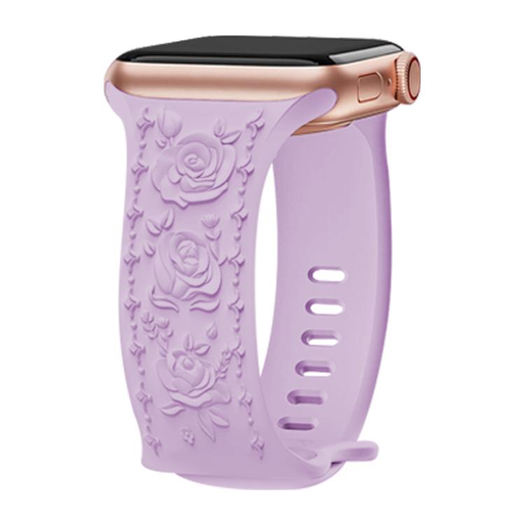 For Apple Watch 42mm / 41mm / 40mm / 38mm Kalebol 8-shaped Buckle Rose Embossed Silicone Watch Band(Lavender) - free shipping - PMc TechLife - Order now!