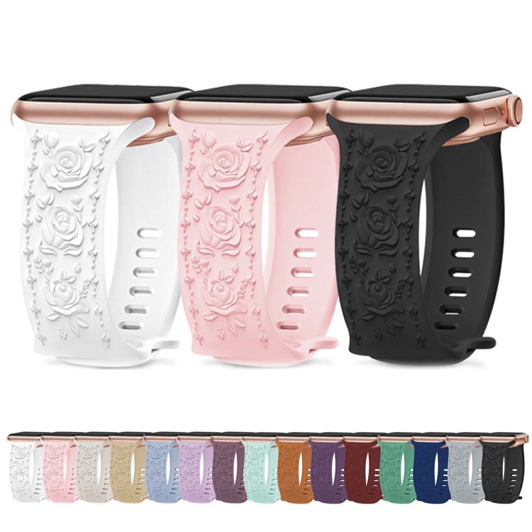 For Apple Watch 46mm / 49mm / 45mm / 44mm Kalebol 8-shaped Buckle Rose Embossed Silicone Watch Band(Navy Blue) - free shipping - PMc TechLife - Order now!