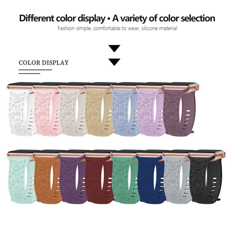 For Apple Watch 46mm / 49mm / 45mm / 44mm Kalebol 8-shaped Buckle Rose Embossed Silicone Watch Band(Pink Sand) - free shipping - PMc TechLife - Order now!