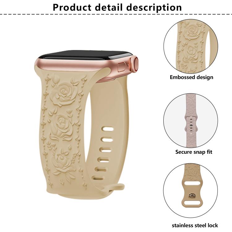 For Apple Watch 42mm / 41mm / 40mm / 38mm Kalebol 8-shaped Buckle Rose Embossed Silicone Watch Band(Starlight) - free shipping - PMc TechLife - Order now!