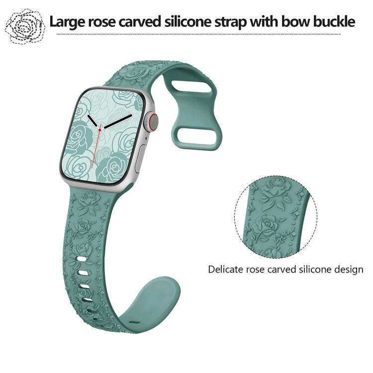 For Apple Watch 42mm / 41mm / 40mm / 38mm Kalebol 8-shaped Buckle Rose Embossed Silicone Watch Band(Crimson Cherry) - free shipping - PMc TechLife - Order now!