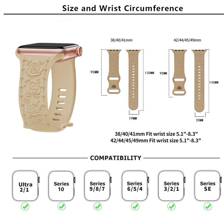 For Apple Watch 46mm / 49mm / 45mm / 44mm Kalebol 8-shaped Buckle Rose Embossed Silicone Watch Band(Starlight) - free shipping - PMc TechLife - Order now!