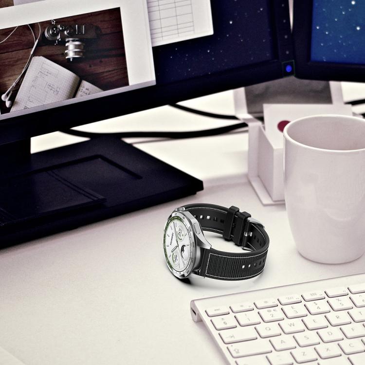 22mm Kalebol Ordinary Silver Buckle Hybrid Nylon Braid Silicone Watch Band(Black) - 22mm Bands by Kalebol | Online Shopping South Africa | PMc TechLife | Buy Now Pay Later Mobicred