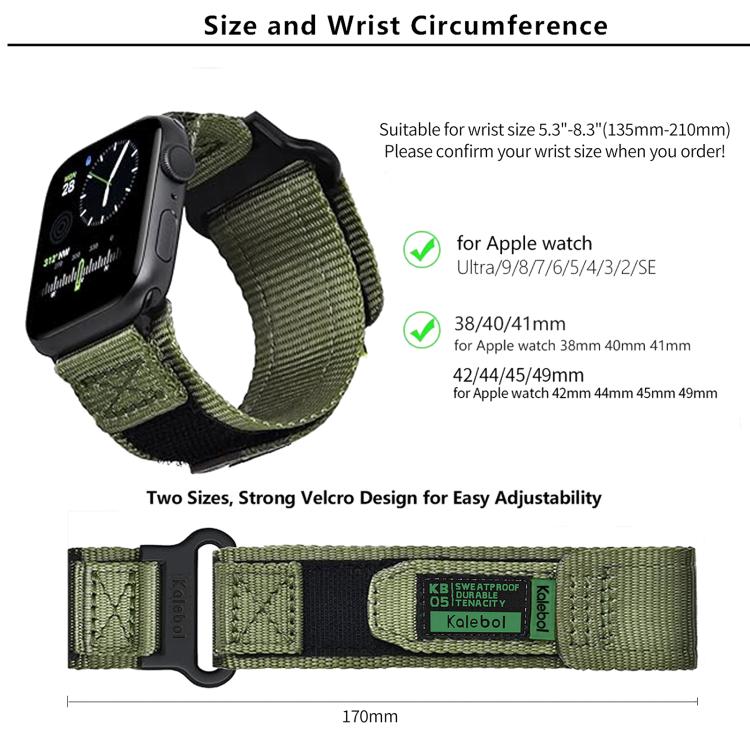 For Apple Watch 42mm / 41mm / 40mm / 38mm Kalebol Canvas Nylon Hook and Loop Watch Band(Army Green) - free shipping - PMc TechLife - Order now!