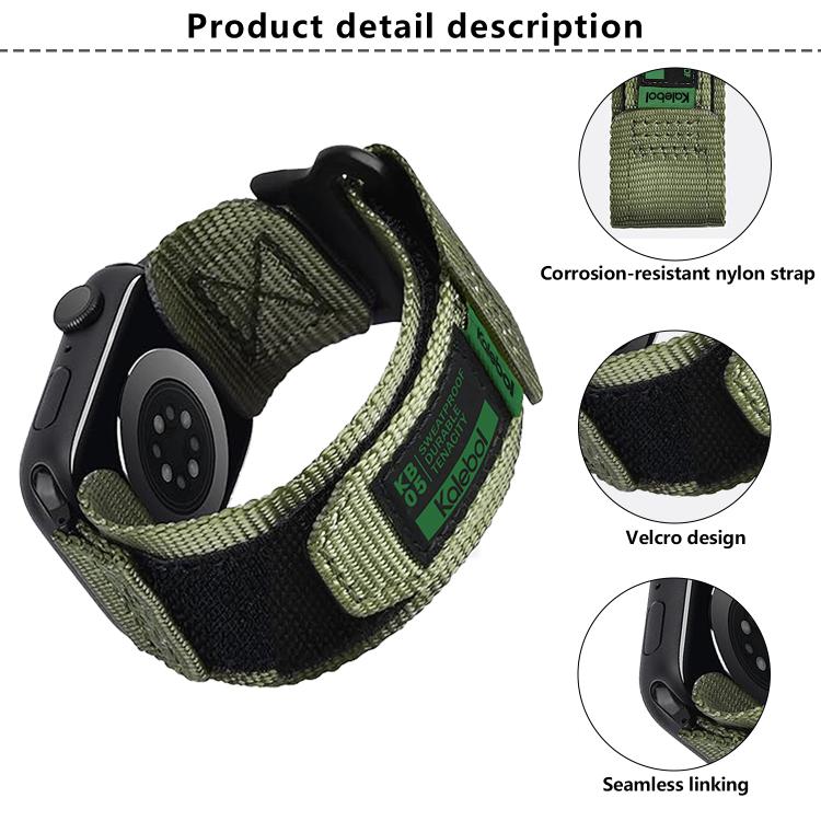 For Apple Watch 46mm / 49mm / 45mm / 44mm Kalebol Canvas Nylon Hook and Loop Watch Band(Army Green) - free shipping - PMc TechLife - Order now!
