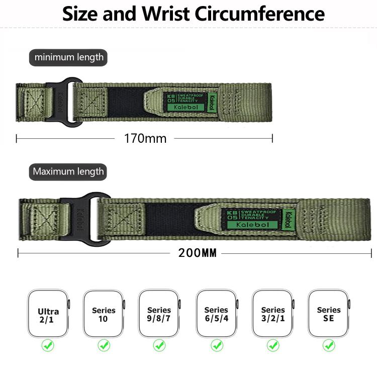 For Apple Watch 46mm / 49mm / 45mm / 44mm Kalebol Canvas Nylon Hook and Loop Watch Band(Army Green) - free shipping - PMc TechLife - Order now!